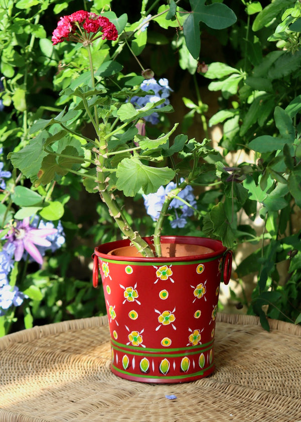 Small Painted Metal Planter - Red