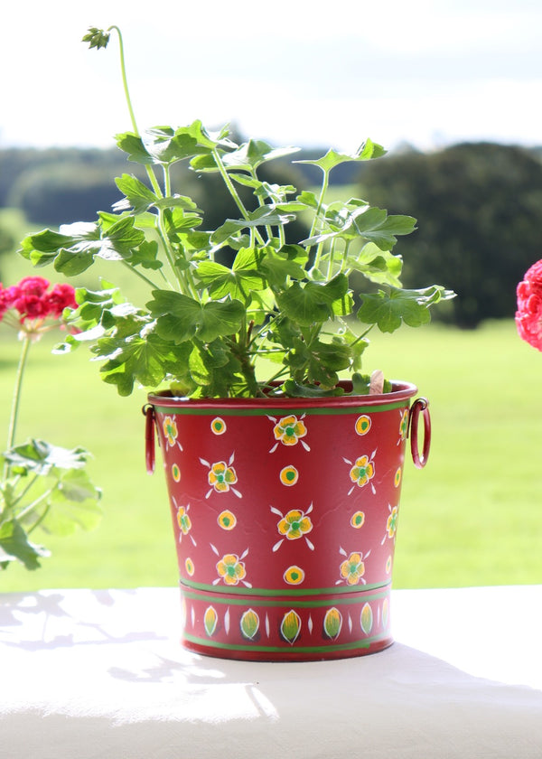 Small Painted Metal Planter - Red