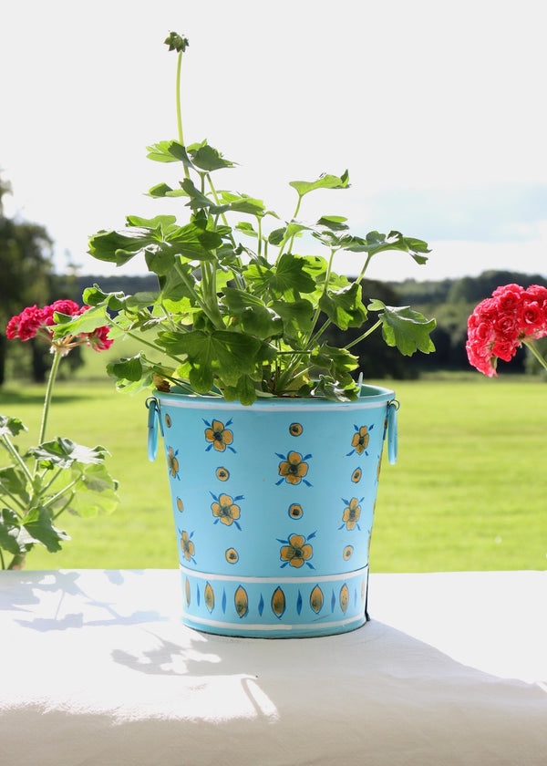 Small Painted Metal Planter - Pale Blue