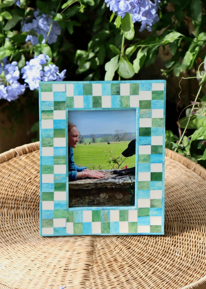 Photo Frame - Blue & Green Checkerboard