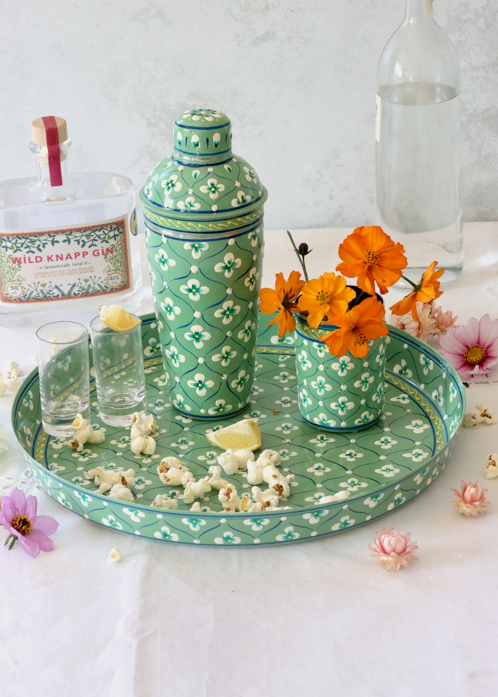 Hand Painted Round Thali Tray:  Olive