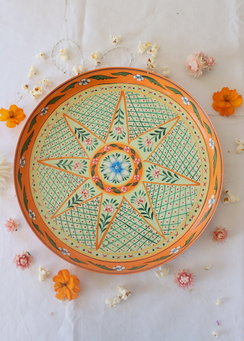 Hand Painted Round Thali Tray: Carribean Vibe