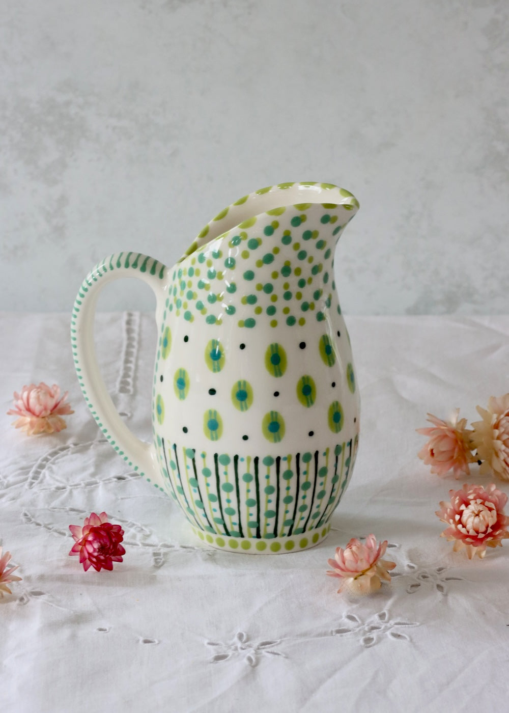 Plump Jug White & Teal