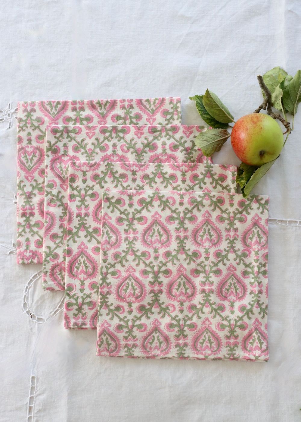 NEW Set Of 4 Napkins - Mughal Pink and Green