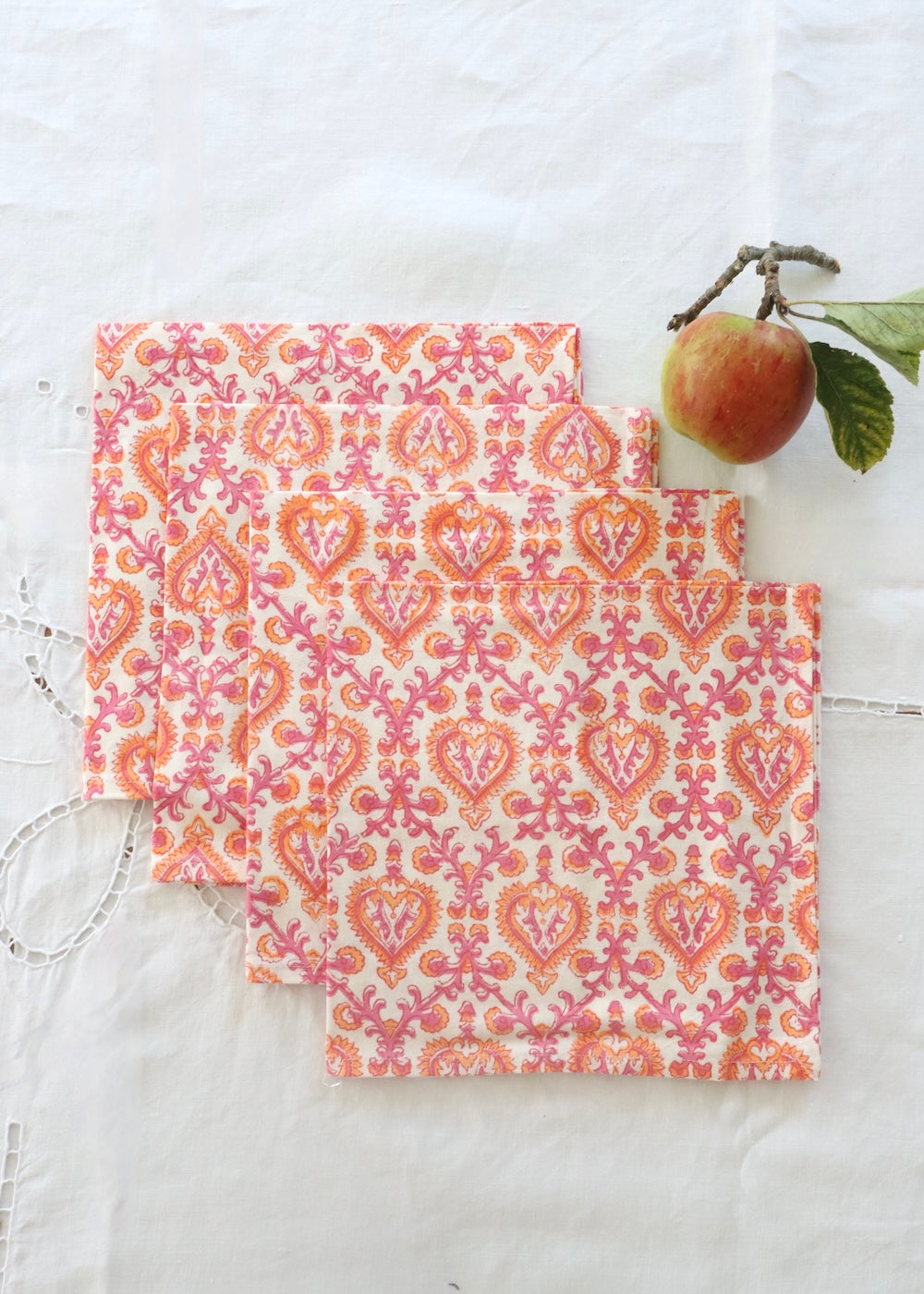 NEW Set Of 4 Napkins - Mughal Hot Pink and Orange