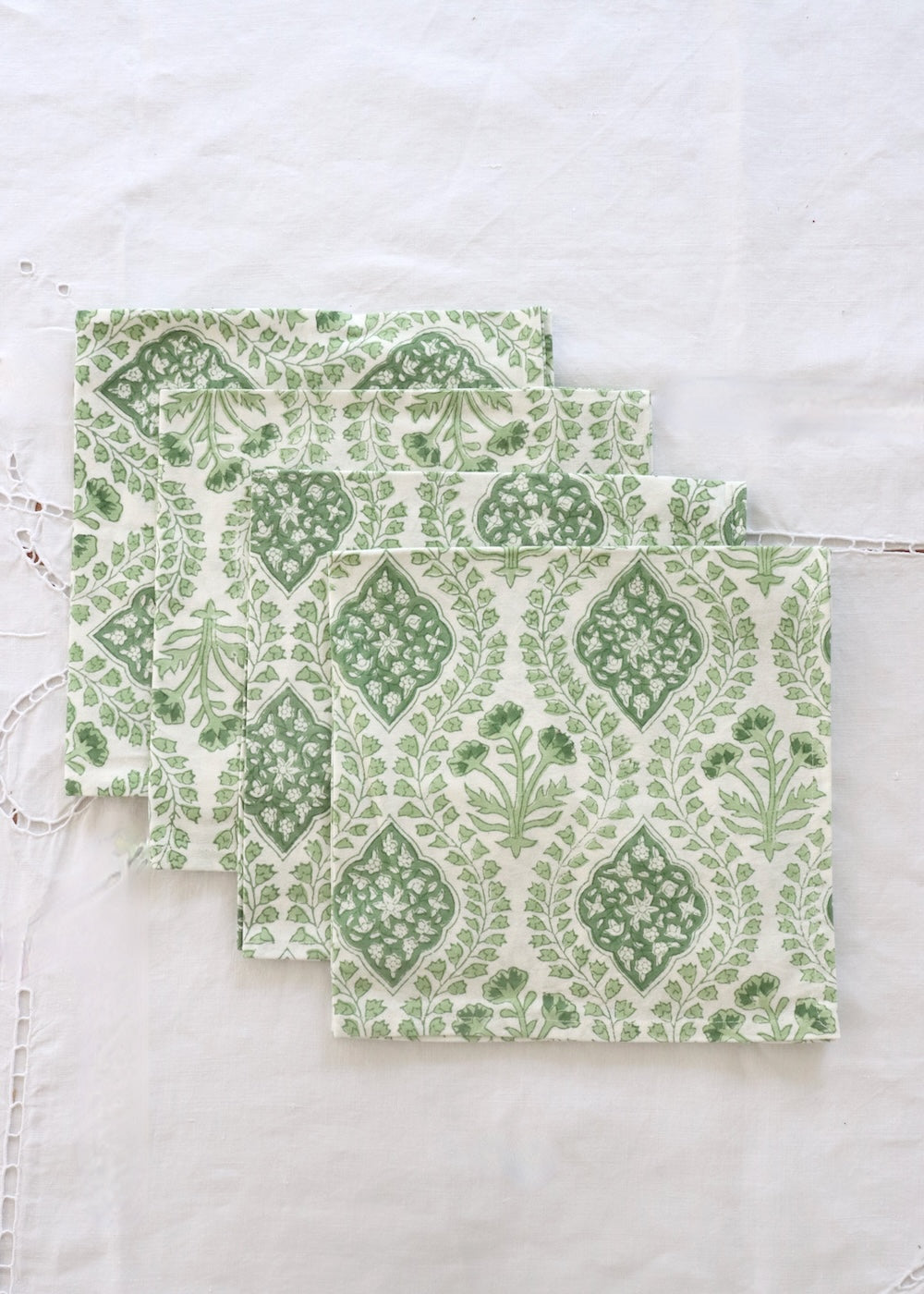 Set Of 4 Napkins - Sage Green Trellis