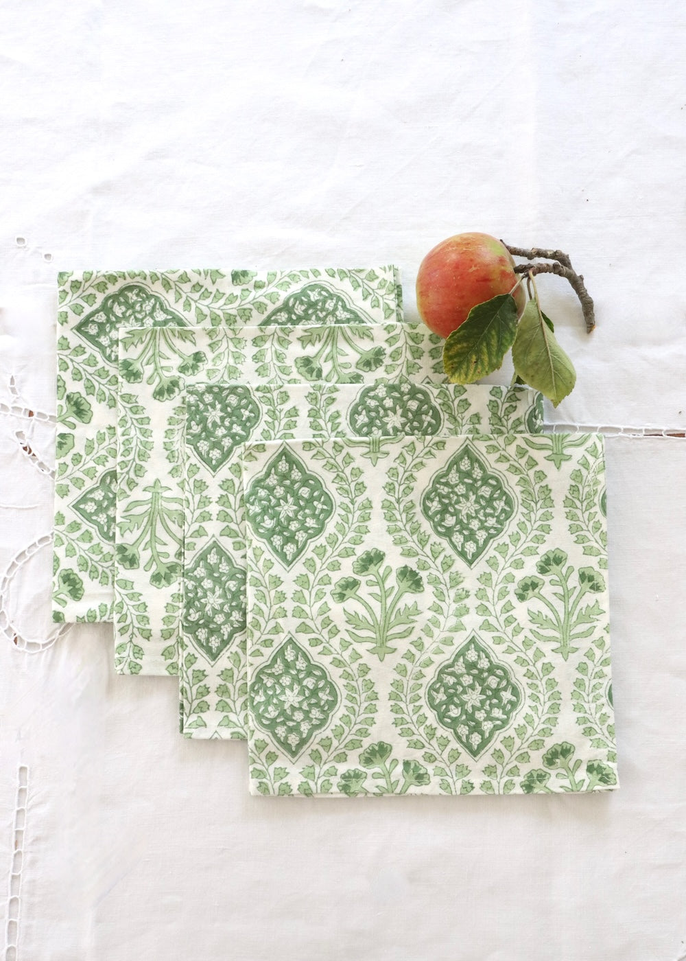 Set Of 4 Napkins - Sage Green Trellis