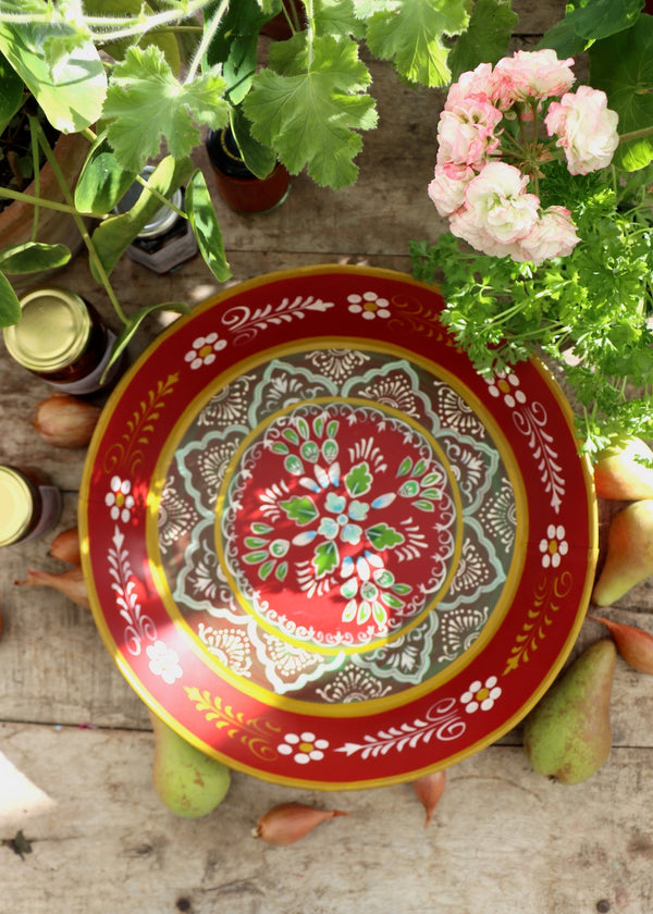 Small Painted Metal Tray - Deep Red
