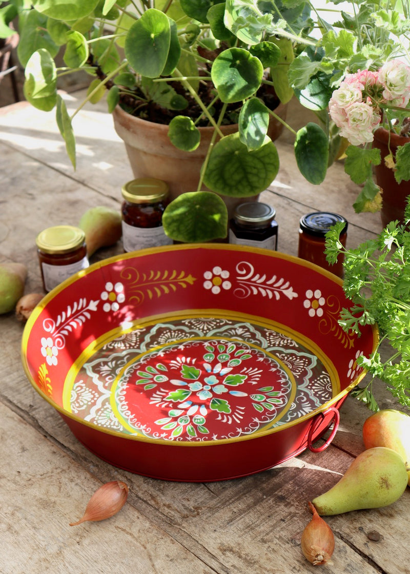 Small Painted Metal Tray - Deep Red