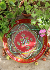 Large Painted Metal Tray - Deep Red
