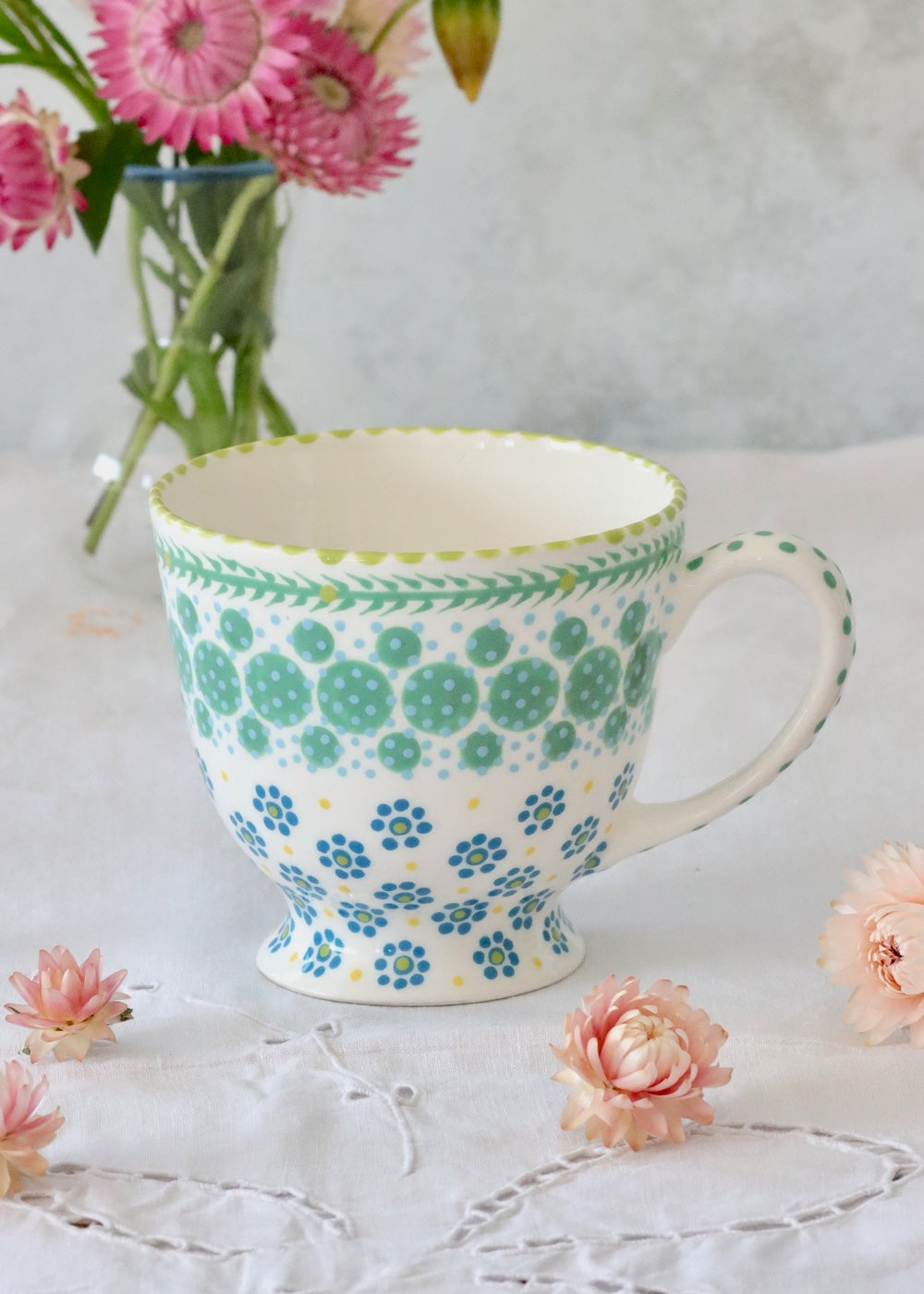 Time for Tea Cup - White and Teal