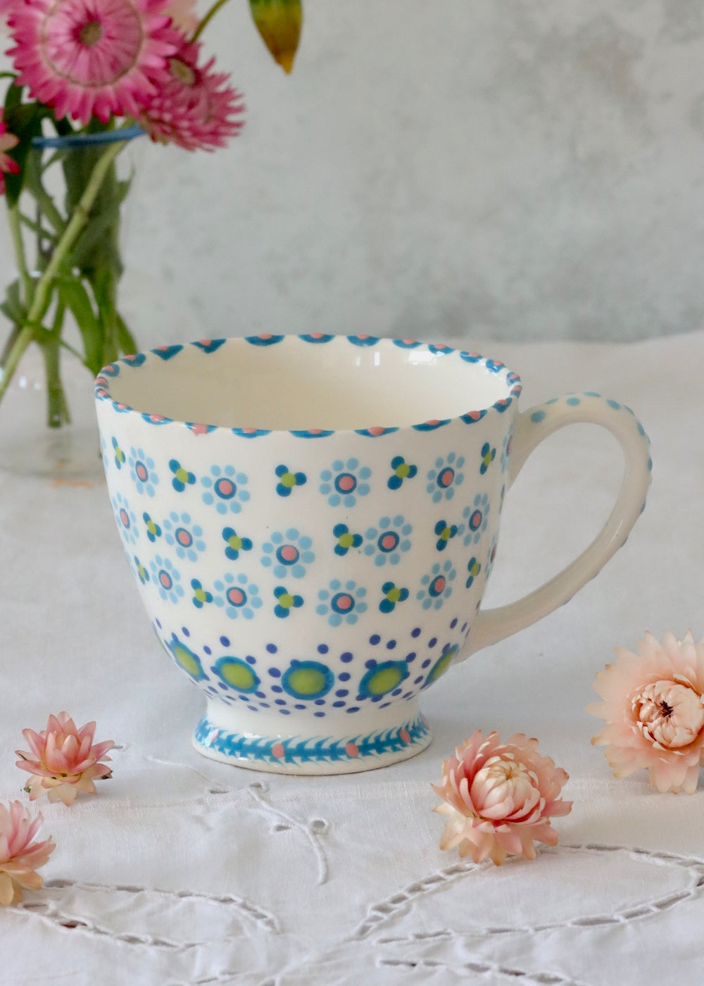Time for Tea Cup - White and Pale Blue
