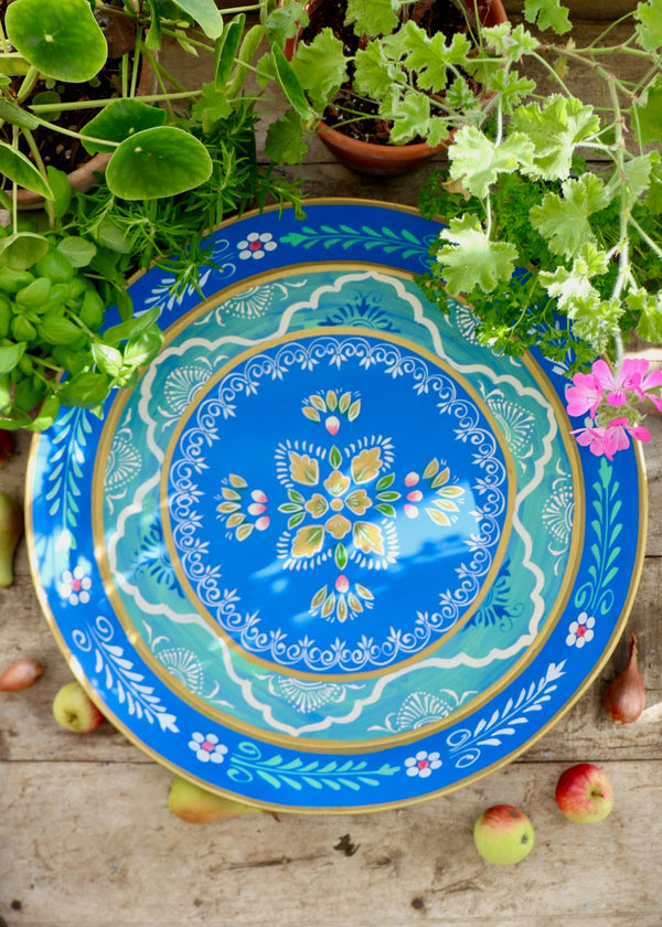 Large Painted Metal Tray - Rich Blue