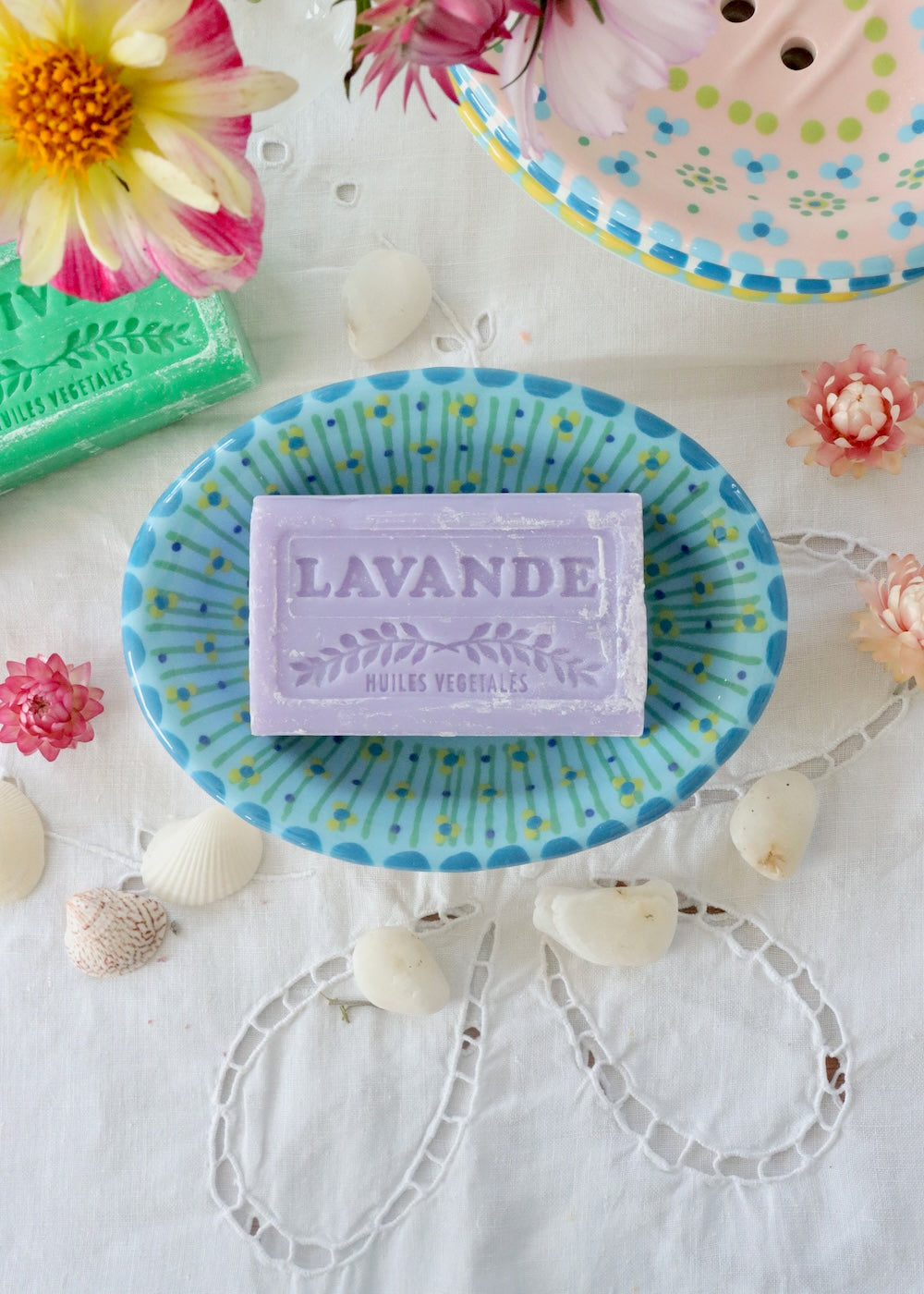 Soap Dish Pale Blue With Blue Dots
