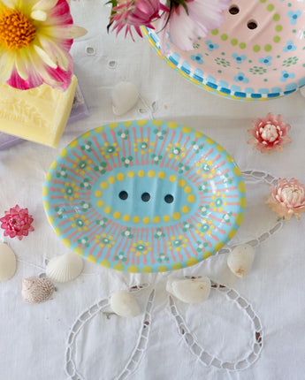 Soap Dish Pale Blue & Yellow