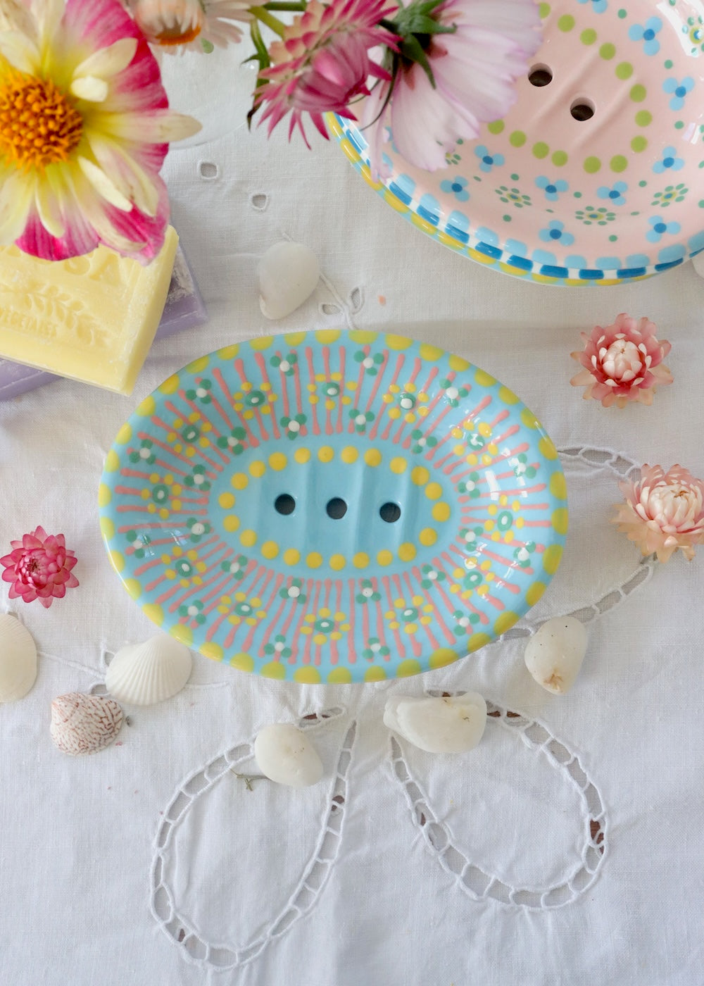 Soap Dish Pale Blue & Yellow