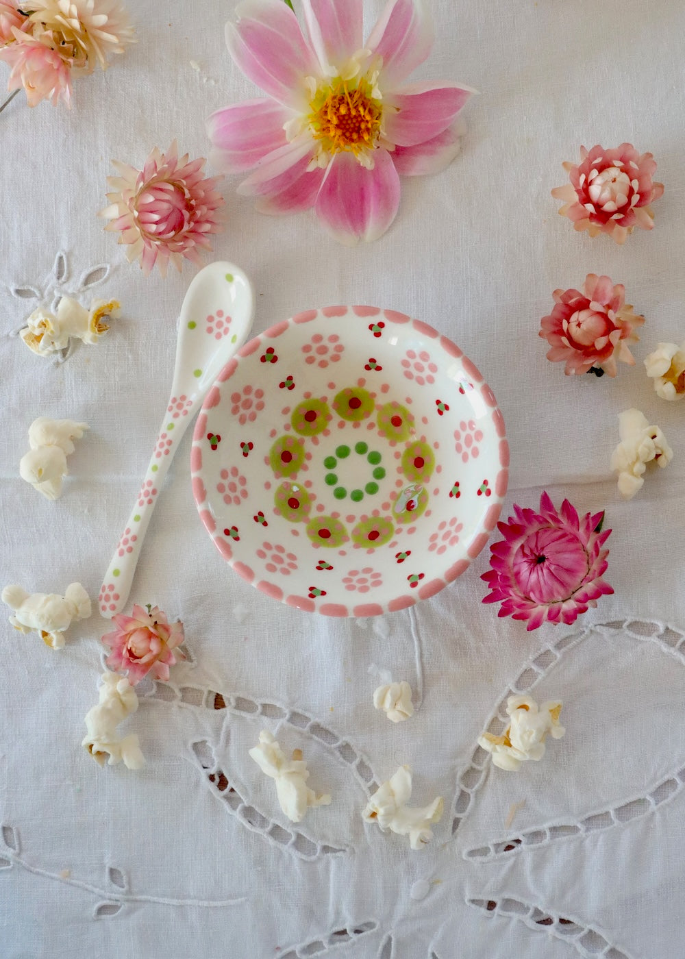 Salt Dish - White Pink & Red