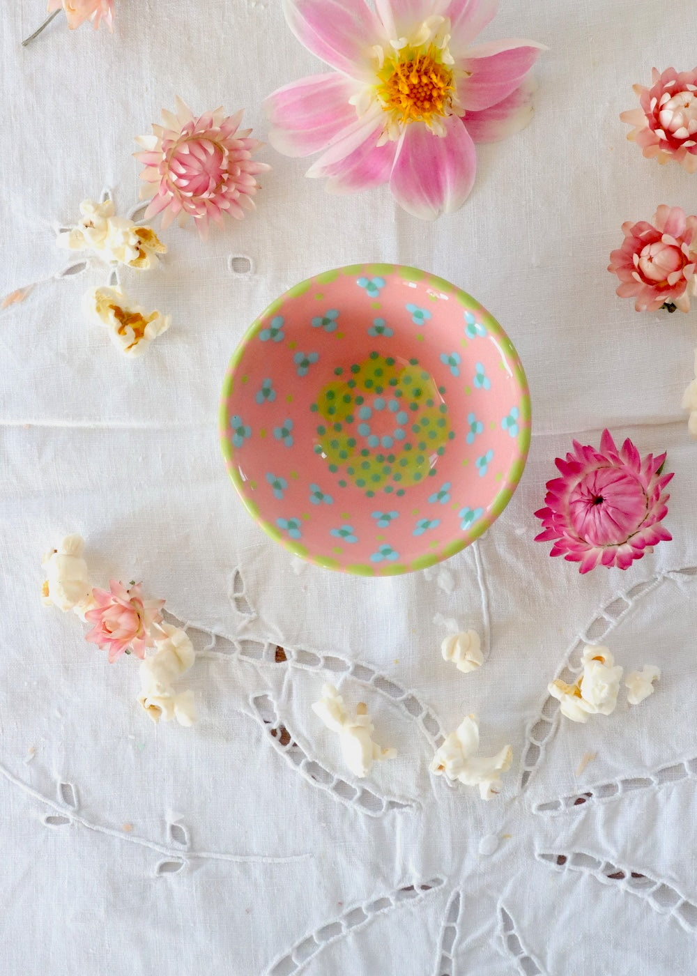 Salt Dish -  Pink with Green Circles