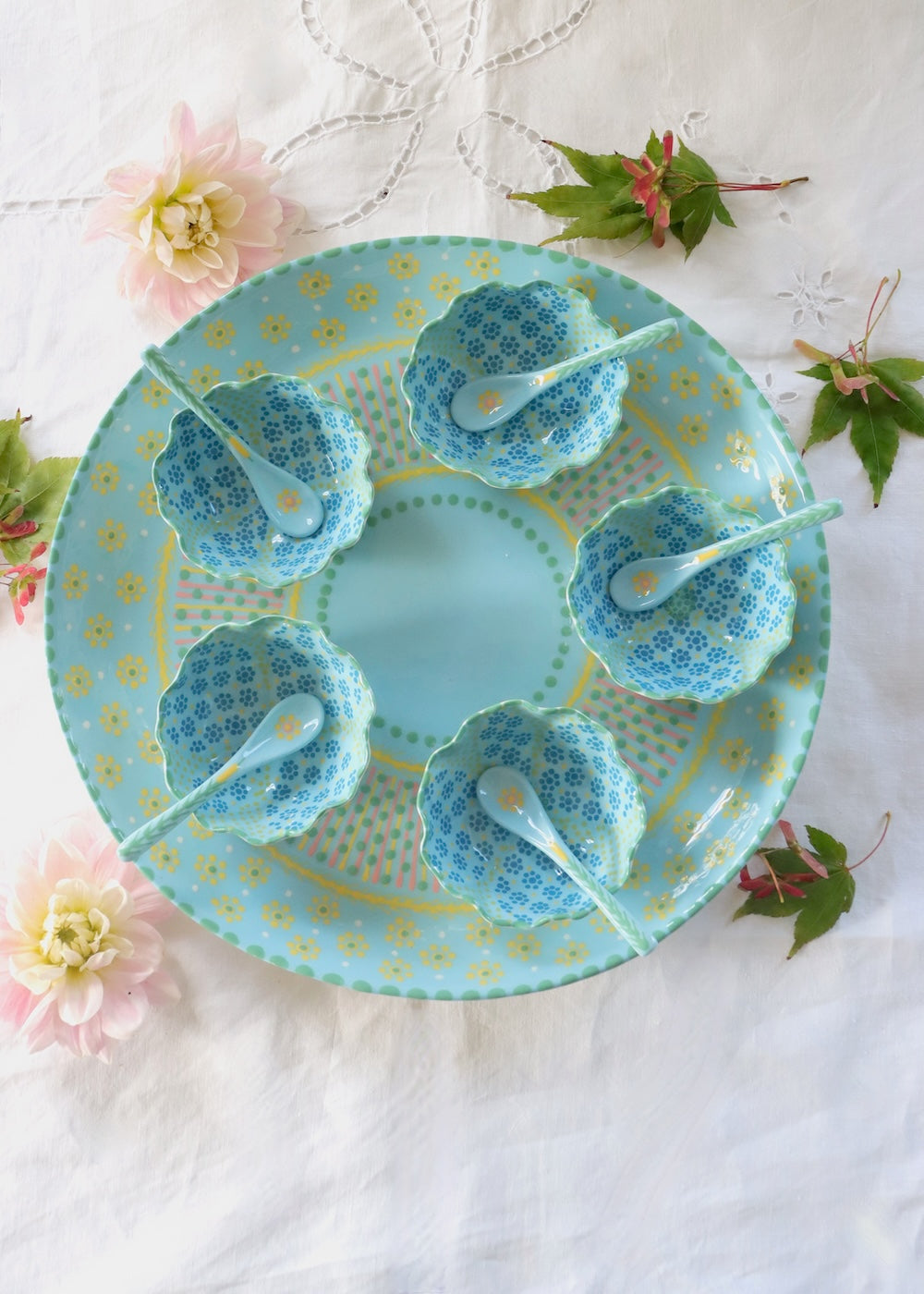 Round Serving Platter, Ramekin & Spoon Set: Pale Blue