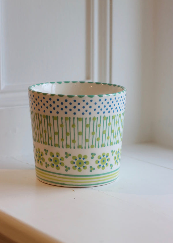 Herb Pot - White with Green Flowers