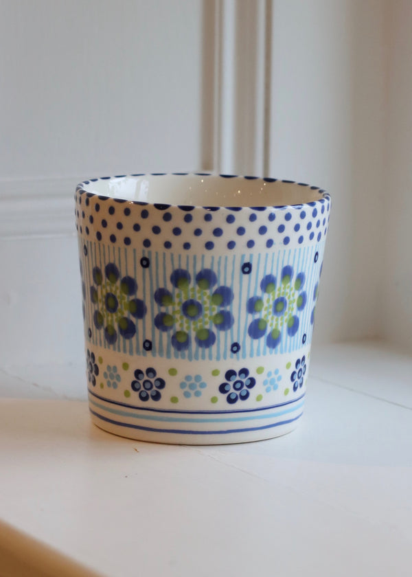 Herb Pot - White with Blue Daisies