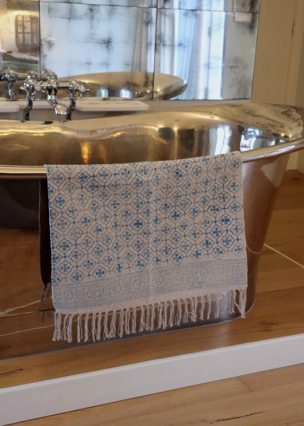 Hand Block Printed Rug/ Bath Mat - Pink & Blue Reverse
