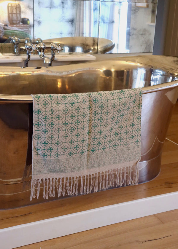 Hand Block Printed Rug/ Bath Mat - Spring Green