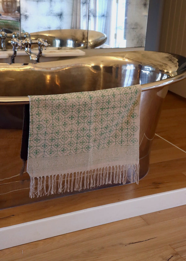 Hand Block Printed Rug/ Bath Mat - Spring Green