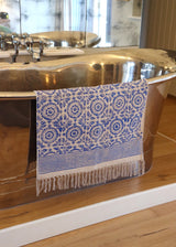 Hand Block Printed Rug/ Bath Mat - Royal Blue & Pale Blue