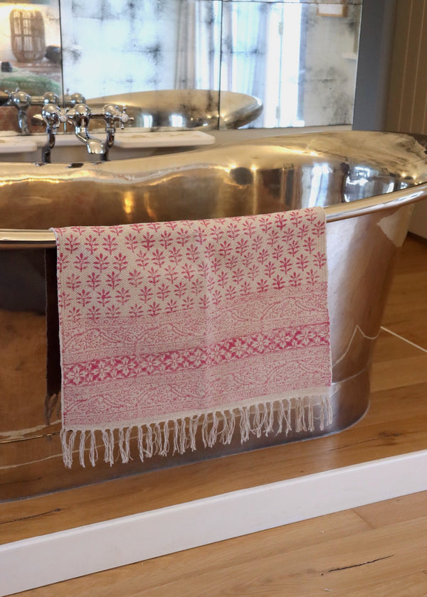 Hand Block Printed Rug/ Bath Mat - Double Pink