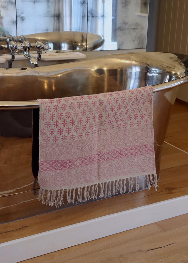 Hand Block Printed Rug/ Bath Mat - Double Pink