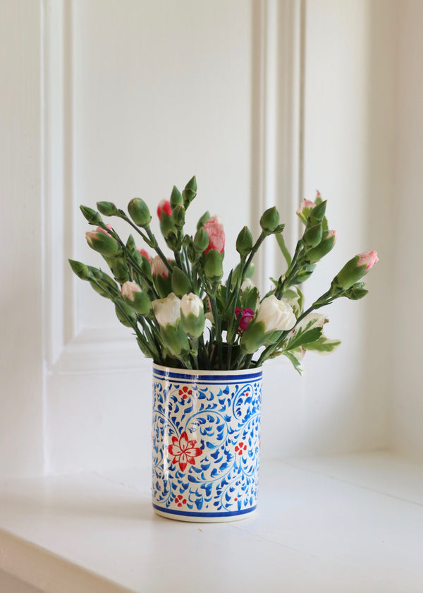 Brush Pot- White And Blue