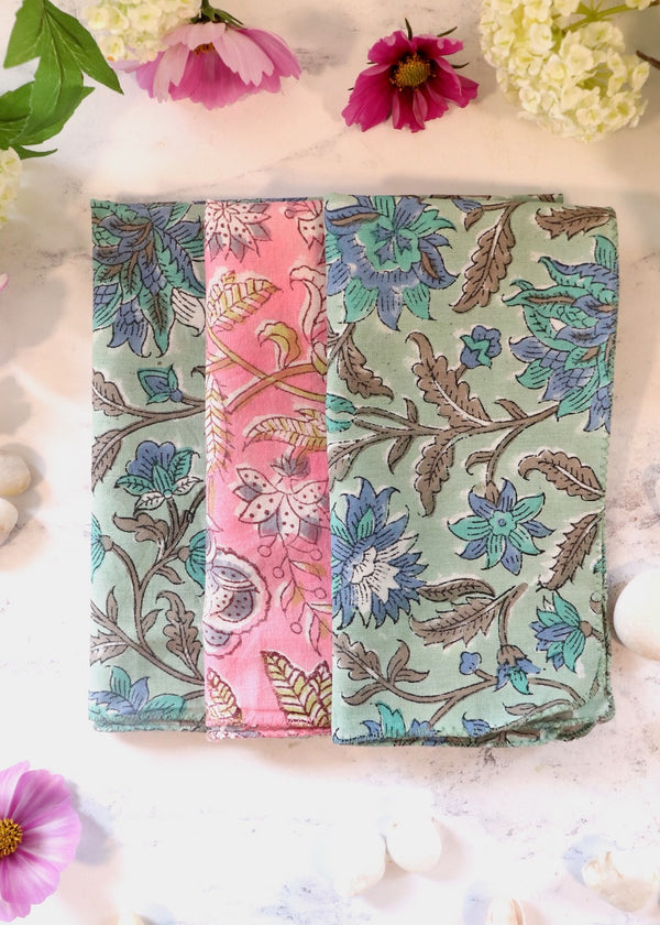 Small Hankies- Greens & Hot Pink