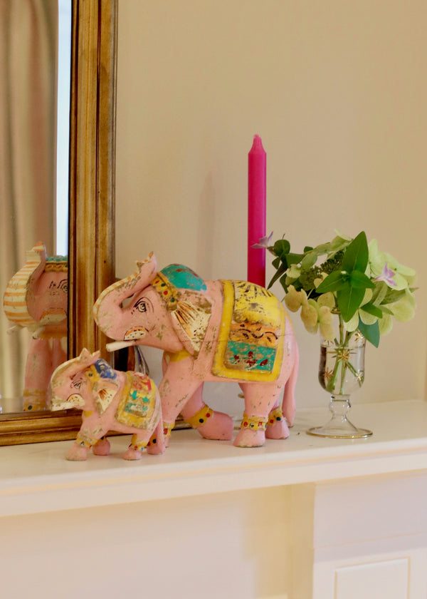 Decorative Wooden Elephant - Pale Pink