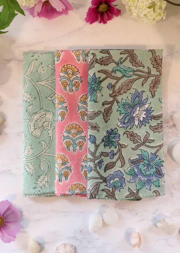 Small Hankies- Green Pink & Flowers