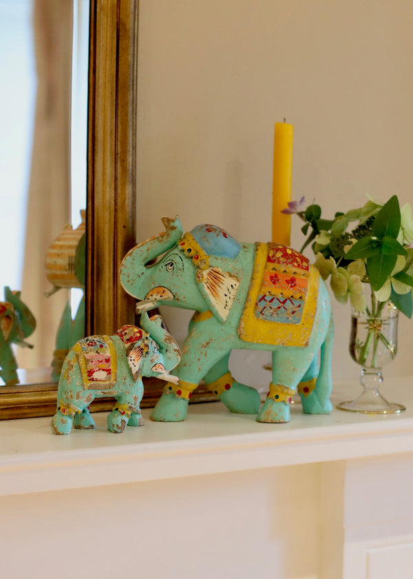 Decorative Wooden Elephant - Pale Green