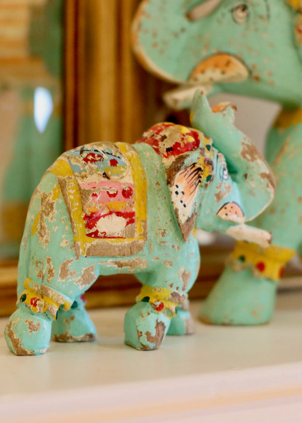 Decorative Wooden Elephant - Pale Green