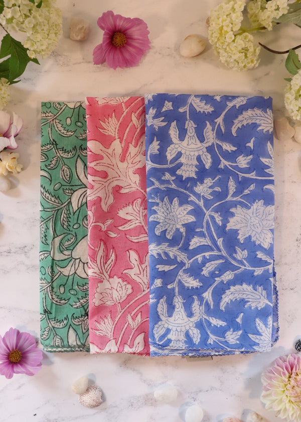 Large Hankies - Green, Pink & Blue