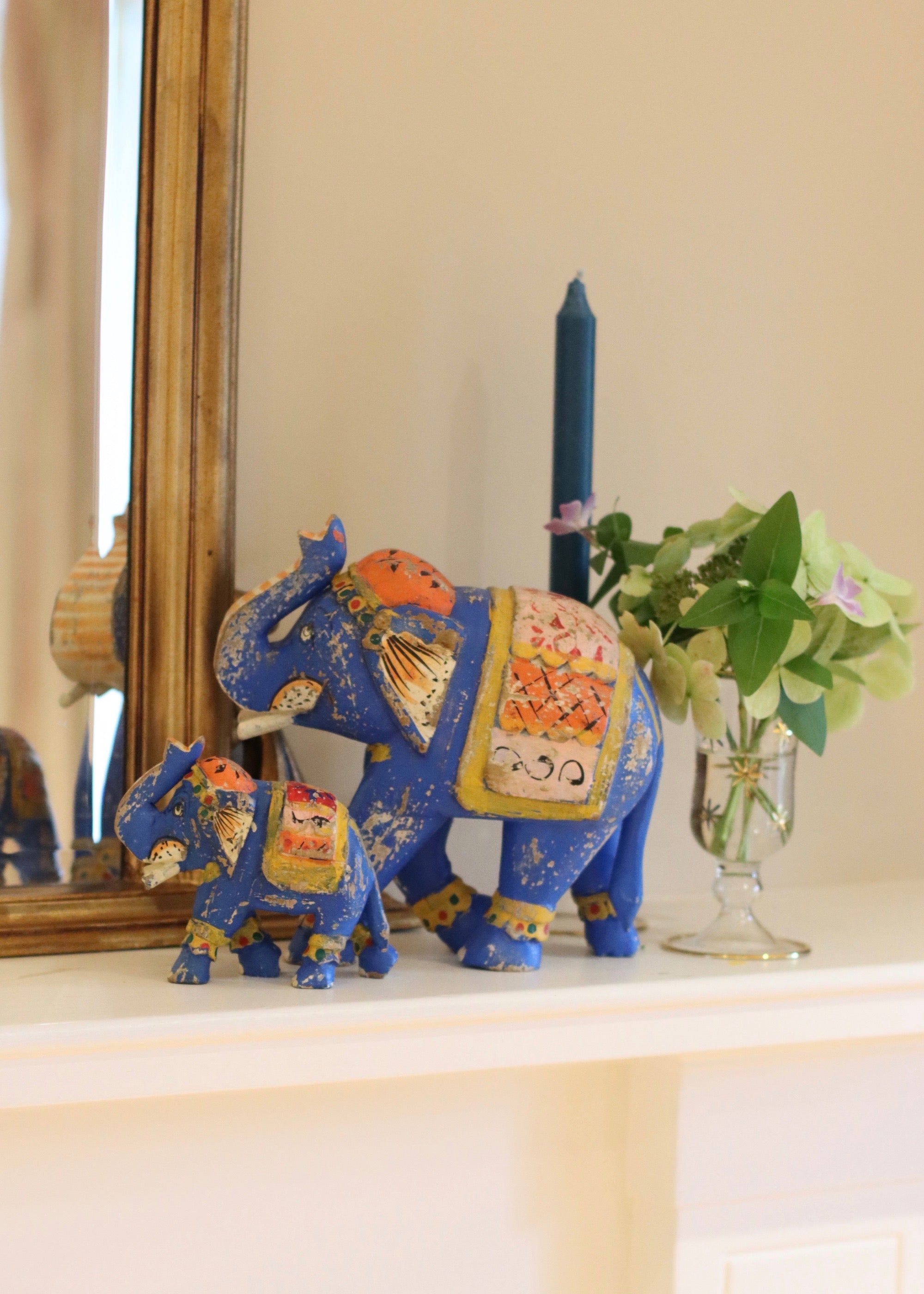 Decorative Wooden Elephant - Rich Blue