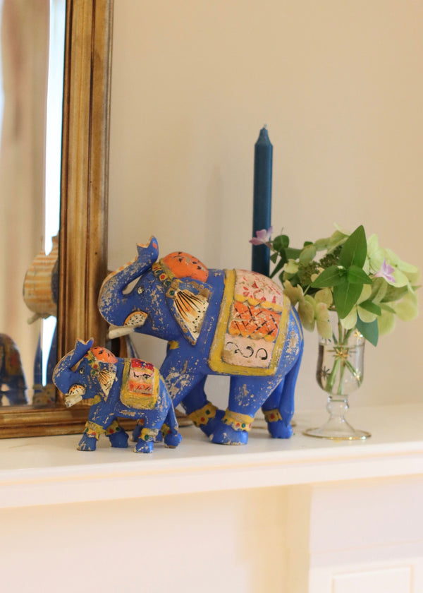 Decorative Wooden Elephant - Deep Blue
