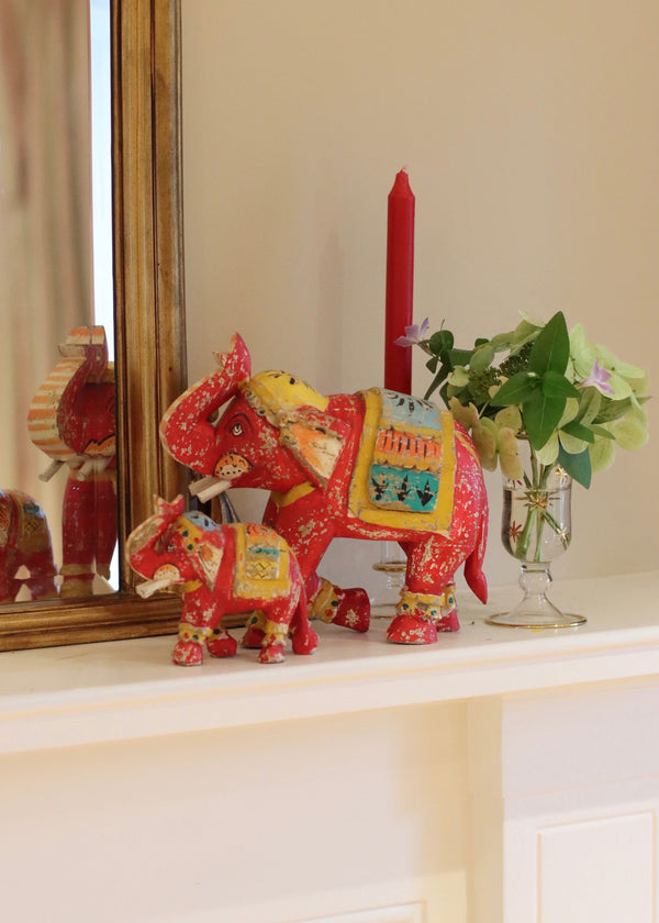 Decorative Wooden Elephant - Red