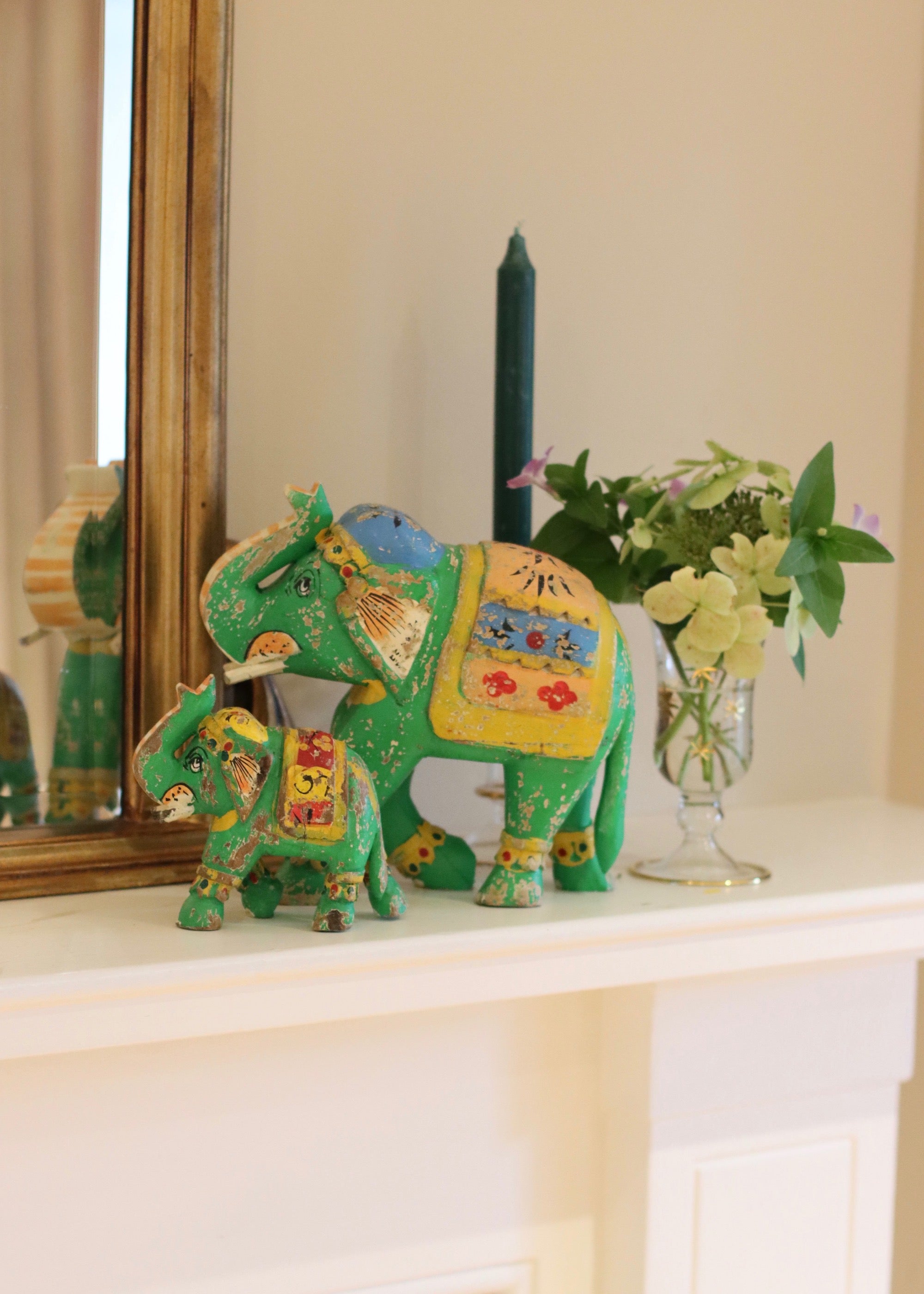 Decorative Wooden Elephant - Apple Green