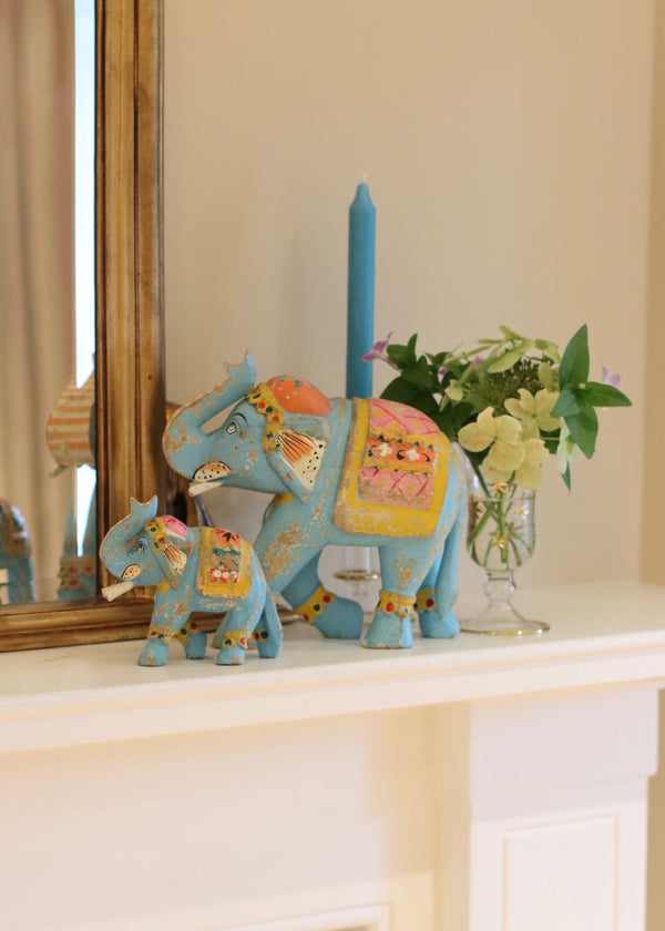 Decorative Wooden Elephant - Pale Blue