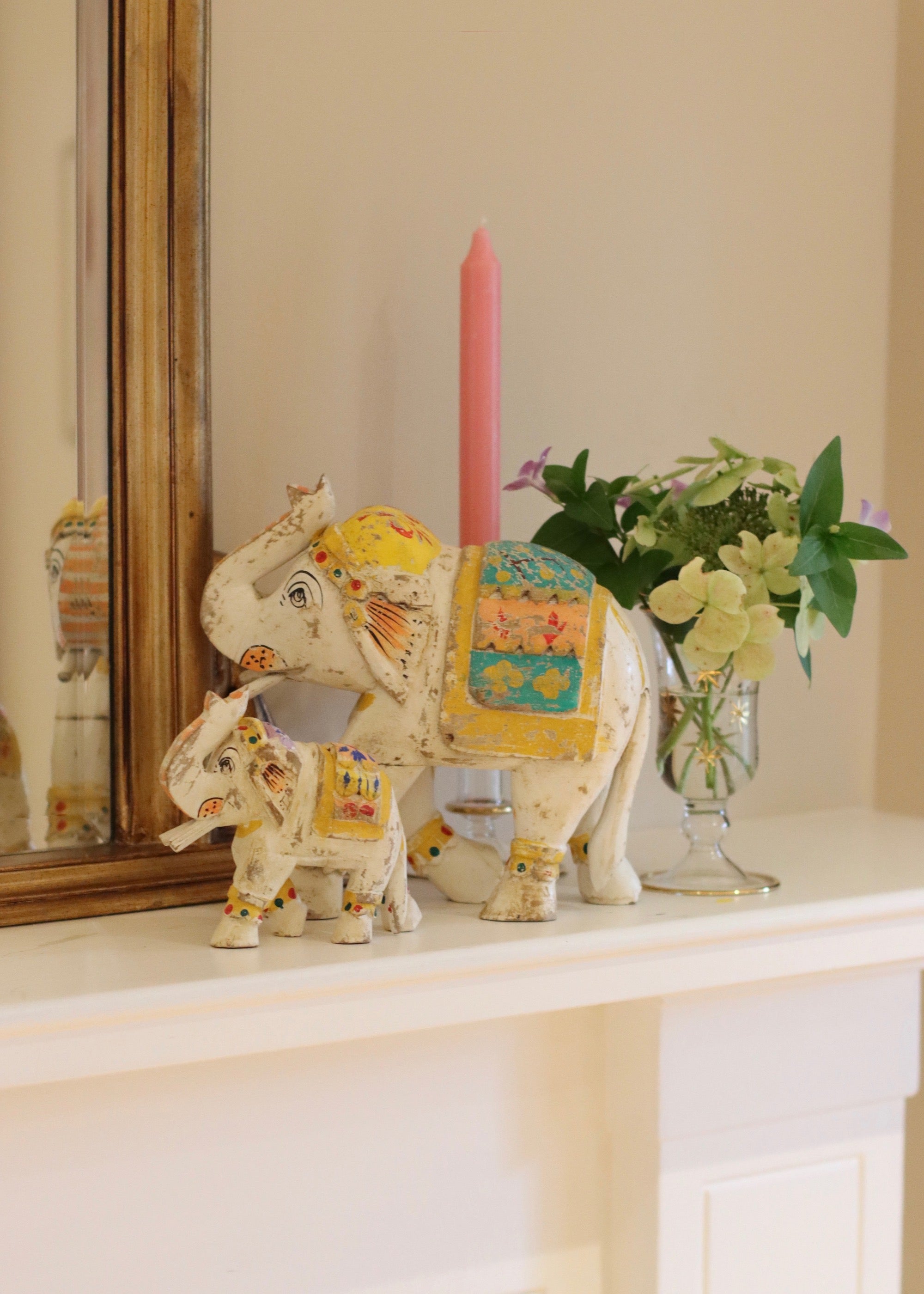 Decorative Wooden Elephant - White