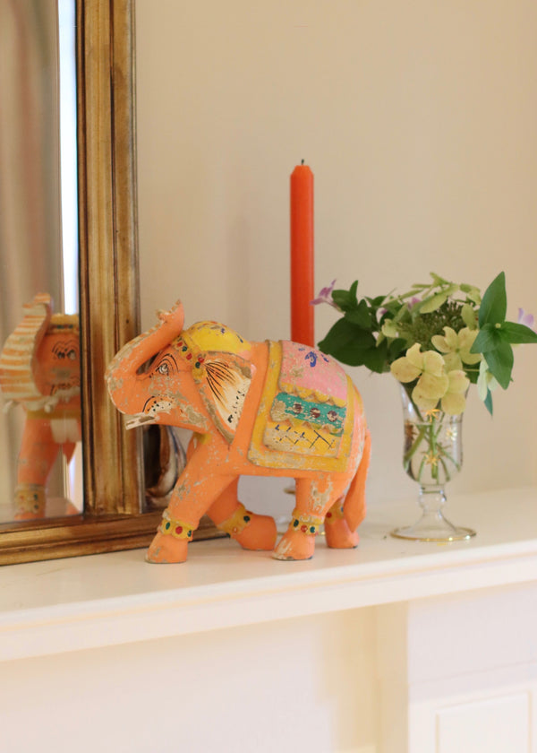 Decorative Wooden Elephant - Orange