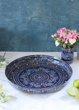 Hand Painted Round Thali Tray: Deep Navy