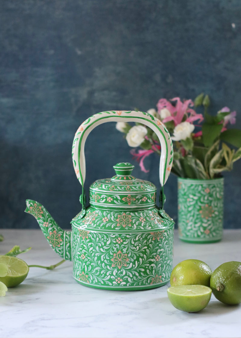 Hand Painted Teapot - Apple Green