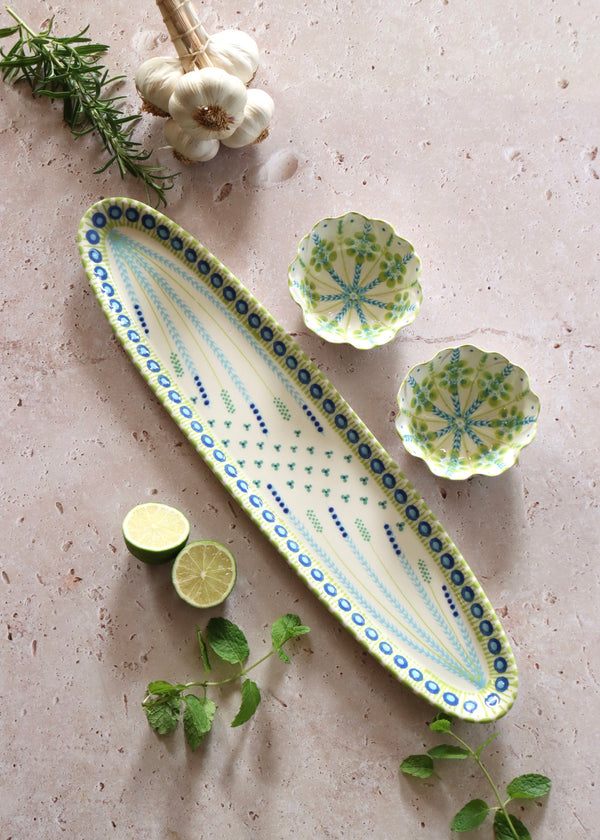 Garlic Platter -  White with Lime Set