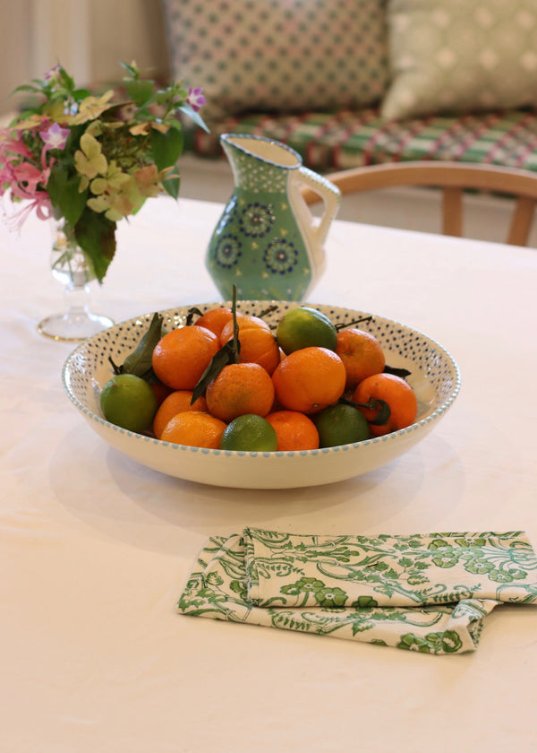 Olivia Fruit Bowl - White with Blue Fronds