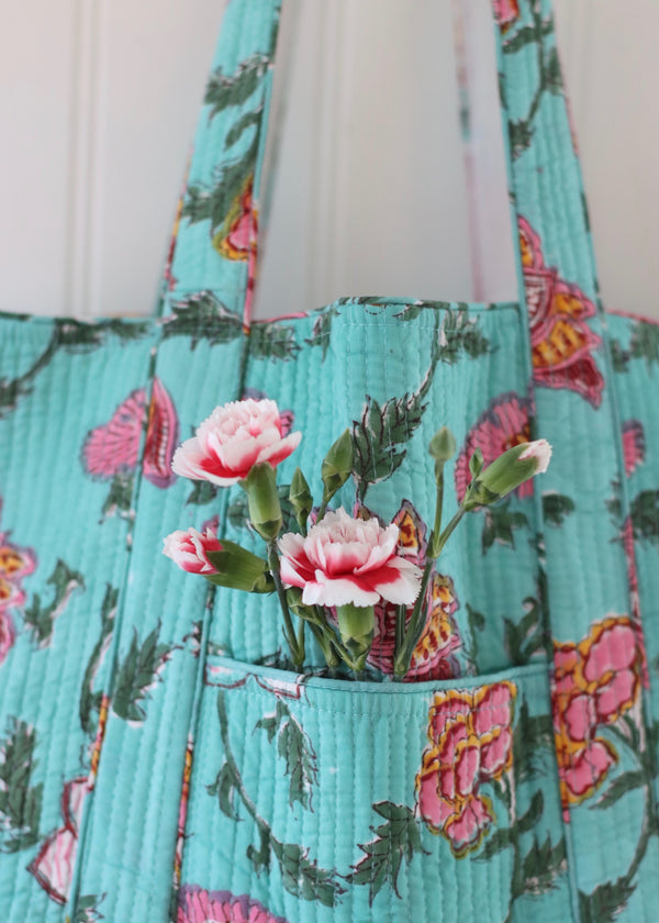 Block Print Everyday Bag - Turquoise